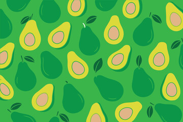 Vector background features repeating avocado illustrations in a playful layout, combining green tones and organic shapes for fresh, healthy, and modern design themes.