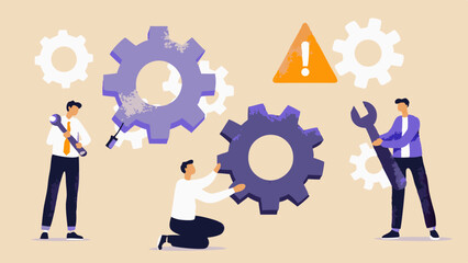 Business Team Fixing Gears and System Issues