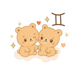 Gemini zodiac sign illustration, cute twin bears