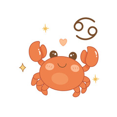 Cancer zodiac sign illustration, cute cartoon crab