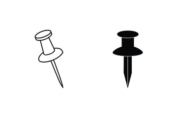 Two simple vector illustrations of thumb tacks or push pins for office and stationary design