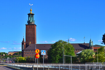 The tower of the Stockholm city hall in Stockholm,Sweden