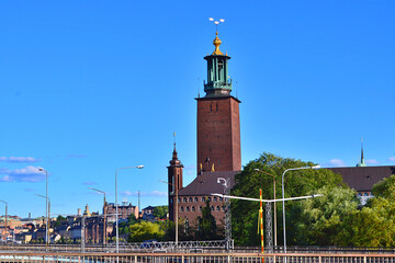 The tower of the Stockholm city hall in Stockholm,Sweden