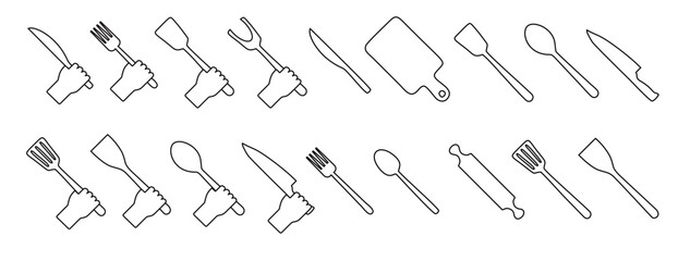 set of household equipment. set of dining utensils. Complete Kitchen Utensils Set. Vector illustration	