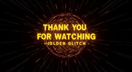 3D Golden Glitch Thank You for Watching Text on Digital Sphere