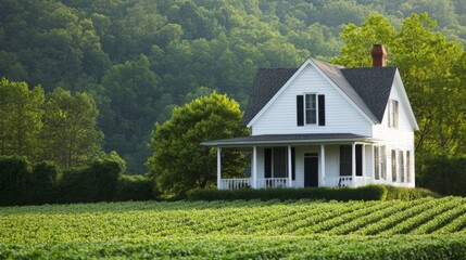 White Farmhouse on a Green Hillside