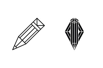 Minimalist vector illustration of geometric pencil and diamond shape designs in black and white