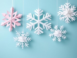 Origamithemed holiday decor with delicate paper snowflakes hanging in a cozy winterinspired room