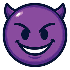 Mischievous Devil Emoji Vector Illustration with Horns and Sly Grin on White Background