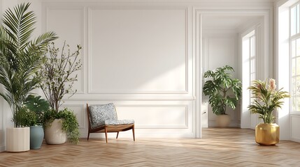 Interior scene and mockup, white corner wall between living and dining