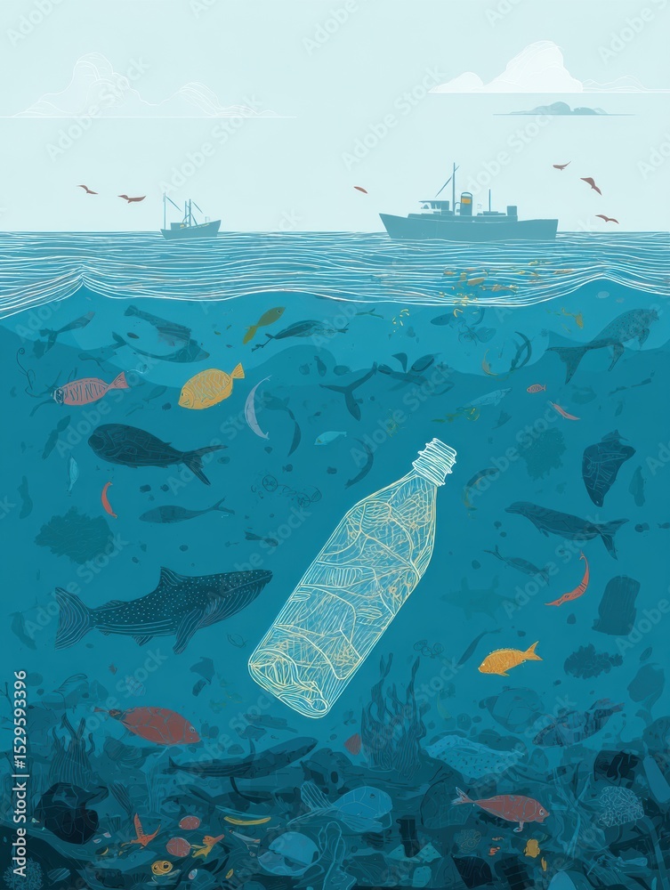 Poster understanding the impact of plastic pollution on ocean ecosystems and marine life