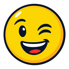 Cheeky Winking Emoji Vector Illustration with Playful Smile and Glossy Highlights &ndash; High-Resolution Cartoon Emoji Design