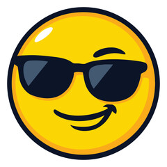 Cool Sunglasses Emoji Vector Illustration with Confident Smirk and Vibrant Yellow Face