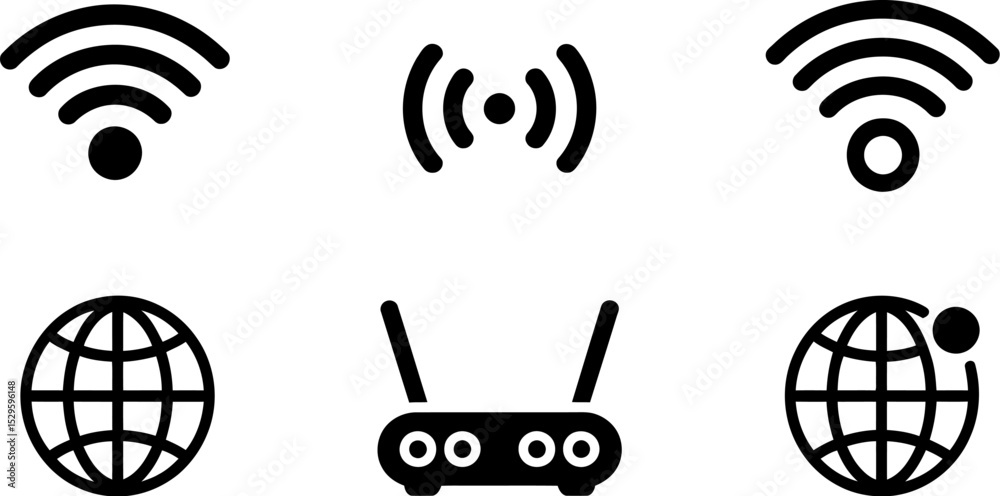 Poster wifi internet connection router network signal wireless technology vector icon set communication acc