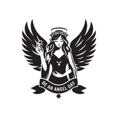 Be an Angel Day Silhouette Vector Illustration, Solid White Background.