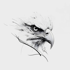 Detailed monochrome drawing of an eagle's head in profile. Vector illustration