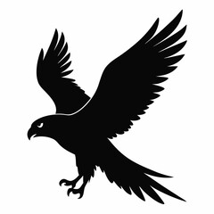 Hawk Silhouette Flying Against a White Background Vector Illustration of a Bird in Flight