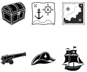 Simple Nautical Adventure and Pirate Treasure Illustrations