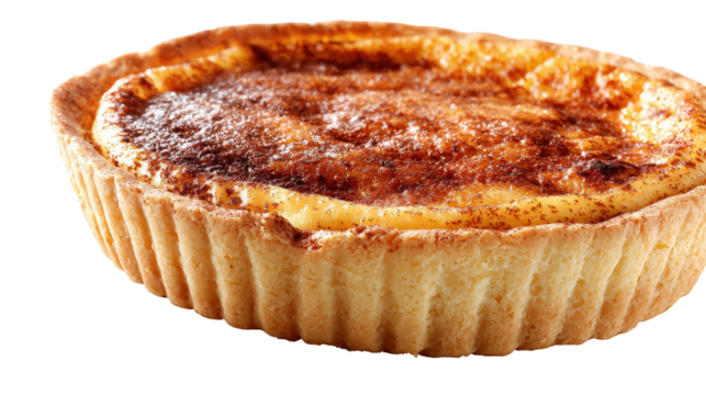 Delicious homemade tart with a golden brown crust and smooth filling. transparent background