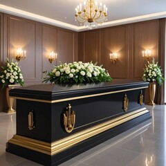 A floral adorned casket with a beautiful array of flowers for a funeral ceremony