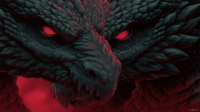 Dark Dragon Closeup with Red Background.