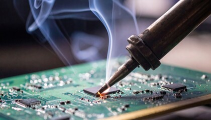 Obraz premium Soldering Iron Working On Circuit Board