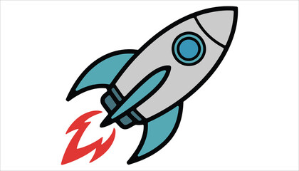 Rocket Ship Vector .Cartoon Space Launch Icon with Flame Trail.