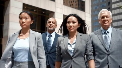 Confident Diverse Business Professionals Walking Outdoors City - Powered by Adobe