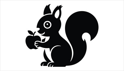 Cute Squirrel Silhouette Holding Apple Vector Illustration.