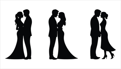 Romantic Couple Silhouettes Vector. Love and Relationship Illustration.