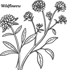 A beautiful vector set of floral elements, perfect for seamless pattern design or vintage decoration, featuring diverse flowers, leaves, and a delicate lily in a garden-inspired illustration