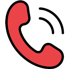 Vibrant Red Telephone Icon with Black Outline and Sound Waves