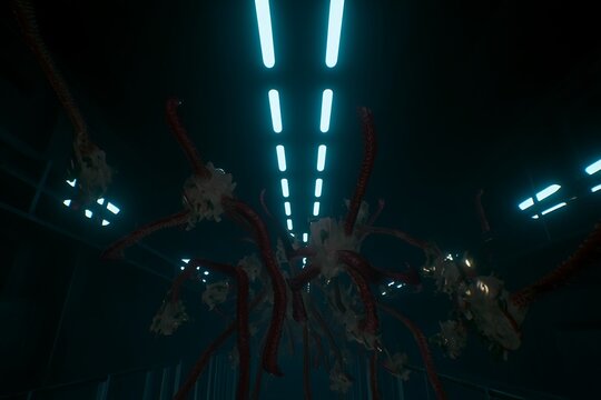 Alien infestation in a scifi corridor