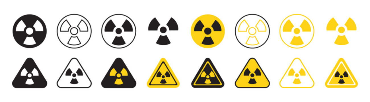 Radiation icon set. Radioactive threat alert icons. Hazard danger sign,  nuclear Radiation chemical biological icon set, Toxic sign, Biohazard symbol, Vector illustration .