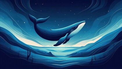 Large Marine Mammal in Blue Ocean Depths, Whale Migration Scene in Deep Sea Environment