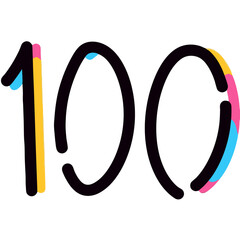 Vivid Green Number One Hundred with Colorful Outlines and Details