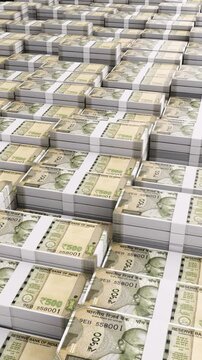 India five hundred or 500 Rupee Banknotes Camera Movement in Slow Motion. Realistic 3D Animation of Indian Money,  HD Resolution Currency Stack Vertical stock video