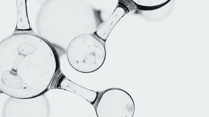 3d Abstract monochrome glass molecular structures. Cosmetic collagen serum, moisturizer water, vitamin, hyaluronic acid for skin care. Healthcare concept