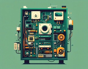 Abstract Green Technology Machine Complex Circuit Board Design Illustration