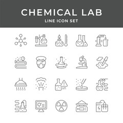 Chemistry Lab Line Icons Set: A Collection of Science Experiment Equipment and Symbols for Research and Education