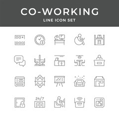 Modern Co-working Space Line Icons Set for Business and Office Designs