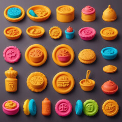 Vector illustration of assorted sweet food collection with cake chocolate cupcakes donuts cookies and candy decorated with fruit cream and jelly perfect for bakery dessert snack pastry and colorful de