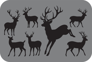 Fototapeta premium Silhouette of a Deer Herd Majestic Antlered Stags and Graceful Does in a Minimalist Design on a Neutral Gray Background Evoking Nature and Wildlife