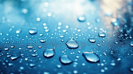 Glass surface covered in water droplets, reflecting soft light