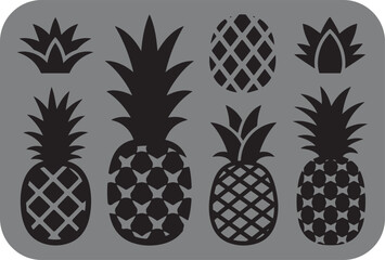 Obraz premium Stylized Pineapple Pattern in Black and Gray Featuring Geometric Designs and Silhouettes of Tropical Fruit Leaves and a Rounded Cornered Background This image showcases