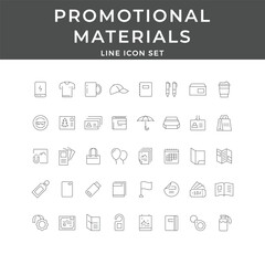 Versatile Promotional Materials Line Icon Set for Branding and Marketing
