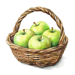 Balsam Apple Fruit Basket, watercolor illustration vector, high quality, isolated on a white background.