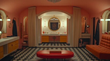 An opulent and artistic bathroom interior with a blend of classic and modern design