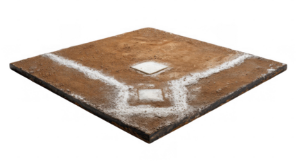 Home plate, batter's box, and chalk lines are depicted on a baseball field diamond section with a transparent background, creating a realistic and dynamic sports scene
