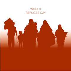 Refugee Families Silhouette Vector for World Refugee Day Concept. Perfect for editorial, educational, and advocacy design use